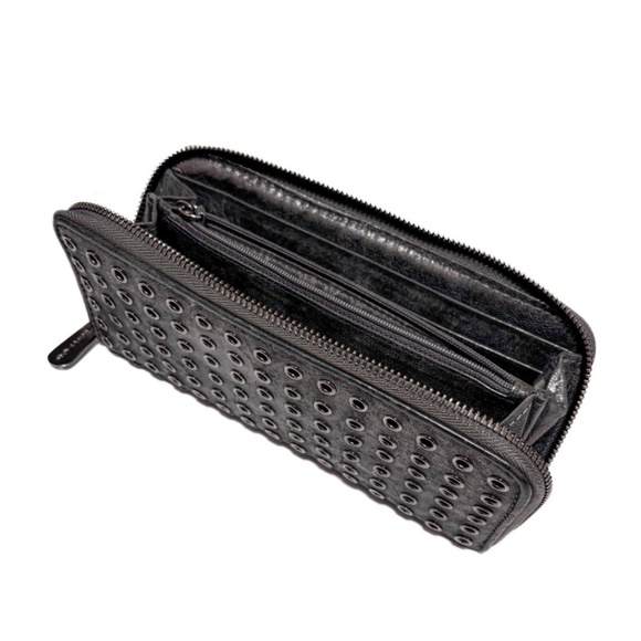 NEW - Michael Kors “Jet Set” Charcoal Metallic Studded Grommet Wallet Clutch - Picture 1 of 4